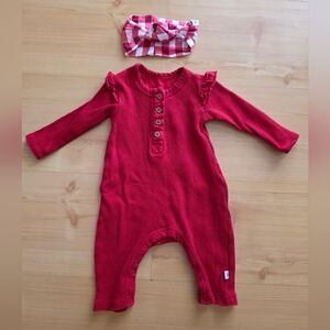 Honest Co Red Baby Romper with Headband 0-3M